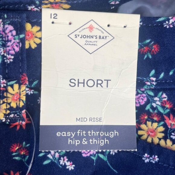 St Johns Bay Floral Shorts Womens 12 Blue New 5" Mid Rise Summer - Picture 13 of 15